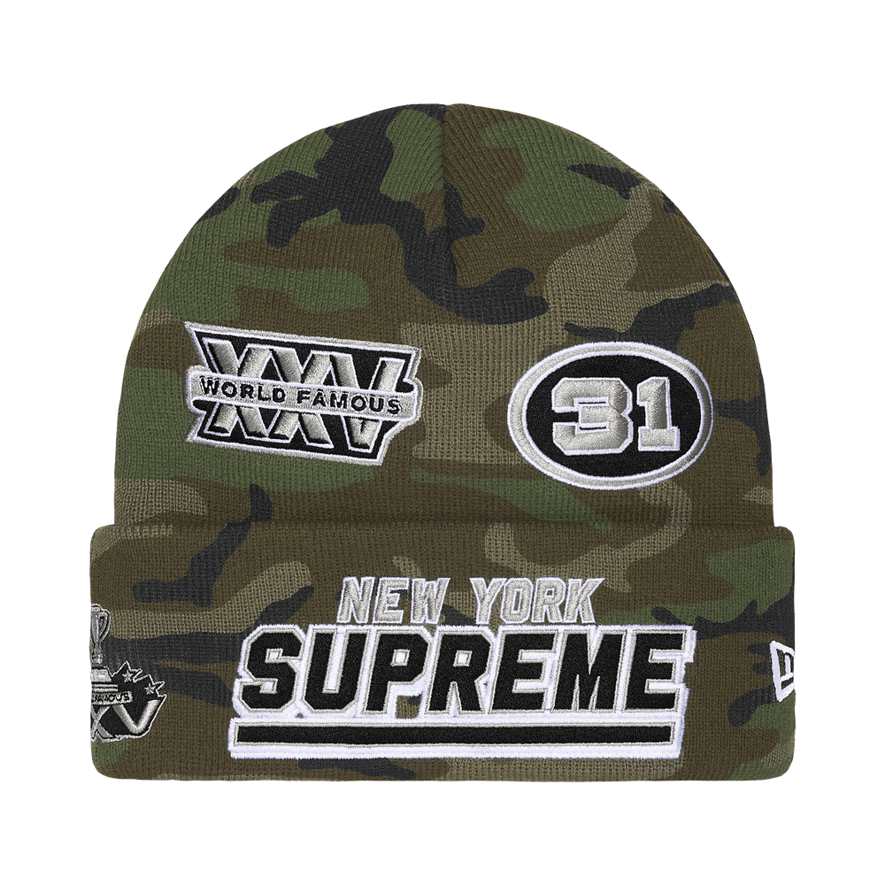 Buy Supreme New Era Football Beanie 'Woodland Camo' - FW25BN69
