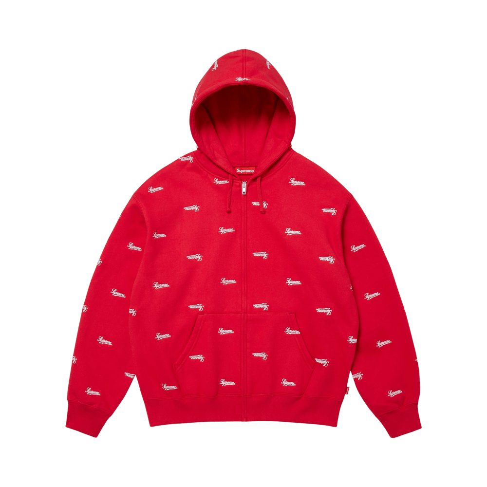 Buy Supreme Repeat Script Zip Up Hooded Sweatshirt 'Red