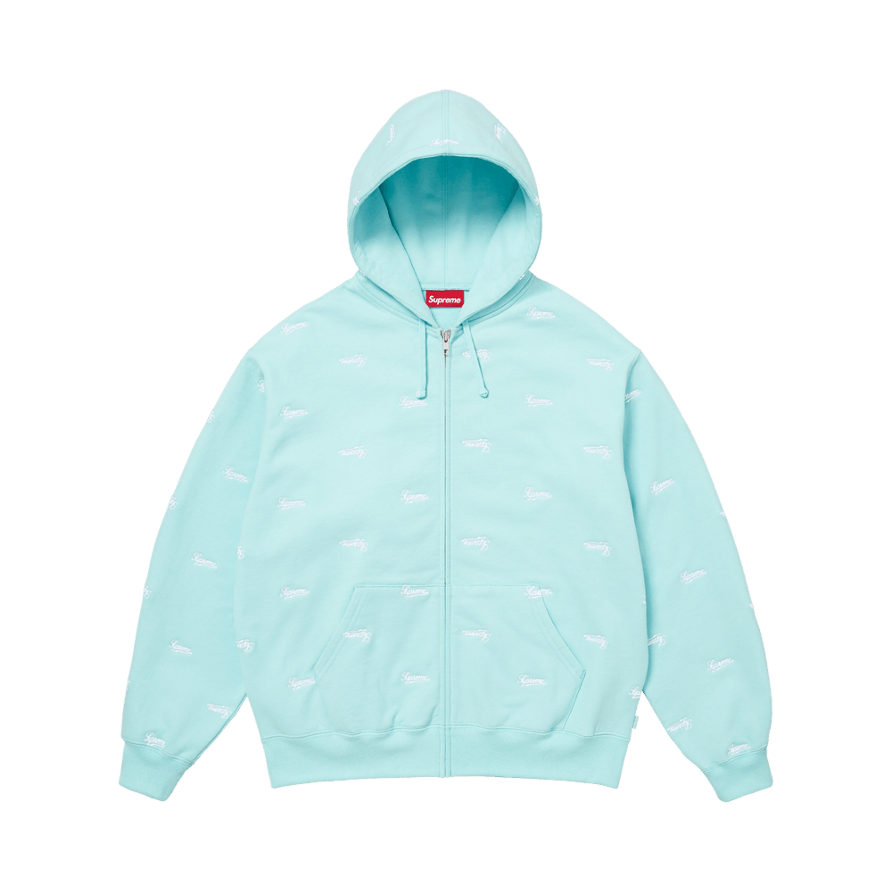Buy Supreme Repeat Script Zip Up Hooded Sweatshirt 'Aqua