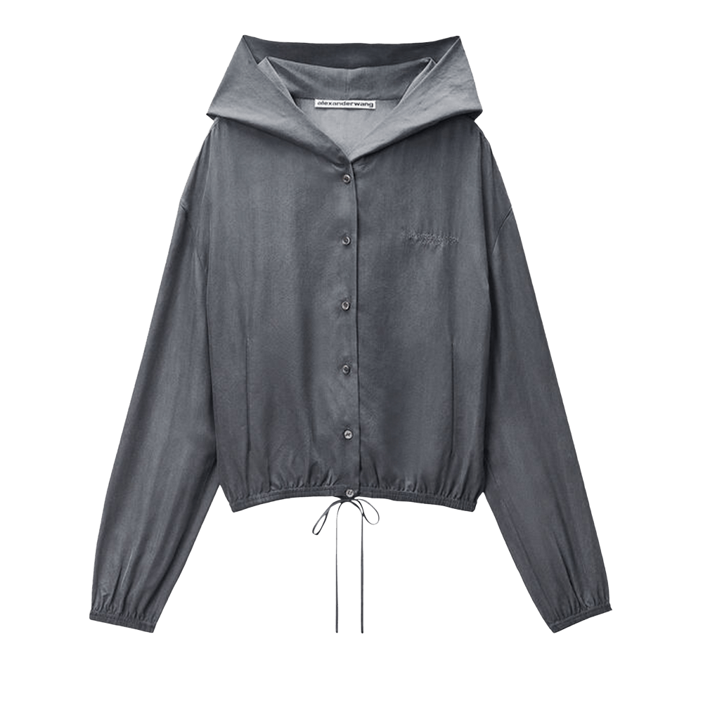 Buy Alexander Wang Frontplacket Drapey Hoodie 'Thunder Grey