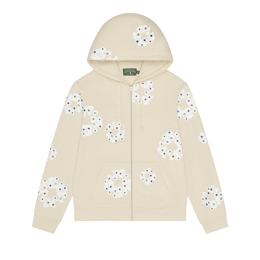 Buy Denim Tears Rhinestone Cotton Wreath Zip Hoodie 'Oatmeal