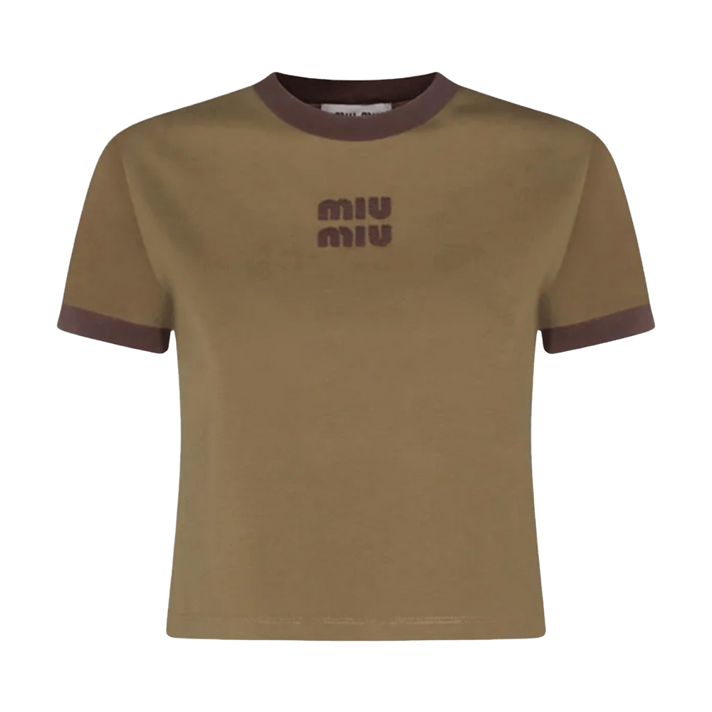 Buy Miu Miu Cropped Jersey T-Shirt 'Militare Green/Cacao' - MJNA15