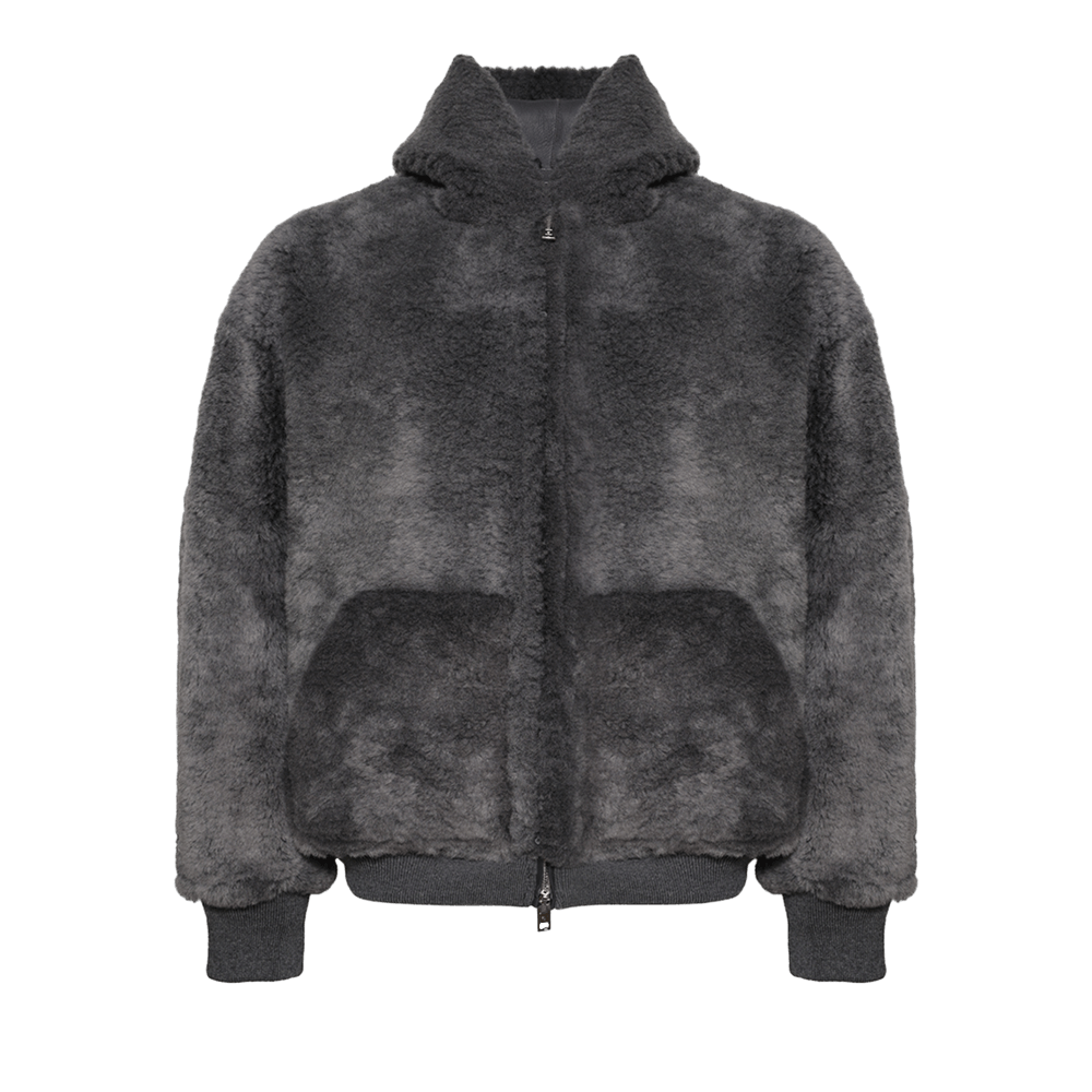 Buy Alexander Wang Zip Up Shearling Hoodie 'Dark Grey Melange