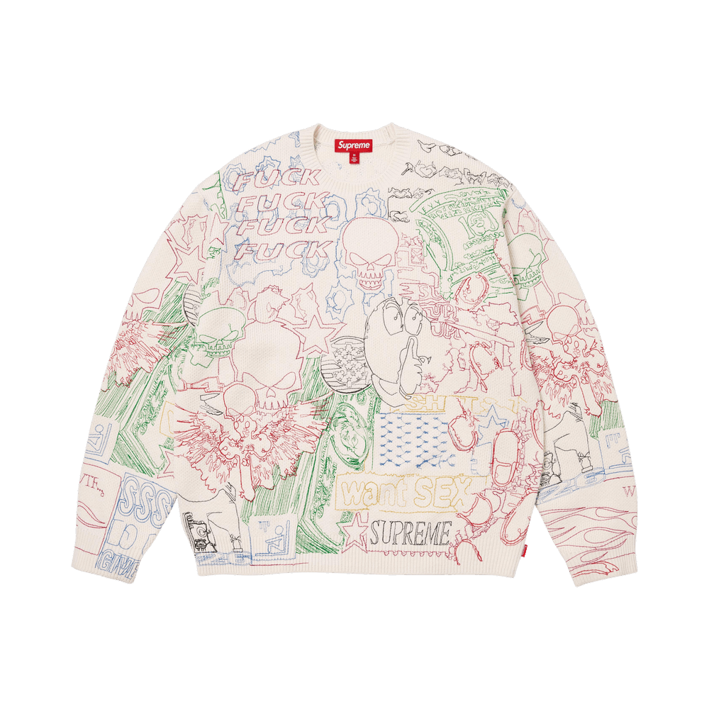 Buy Supreme Collage Embroidered Sweater 'White' - SS26SK28 WHITE