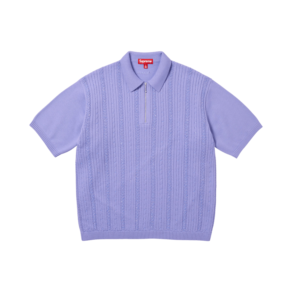 Buy Supreme Beaded Zip Short-Sleeve Polo Sweater 'Lavender Buy Supreme Beaded Zip Short-Sleeve Polo Sweater 'Lavender