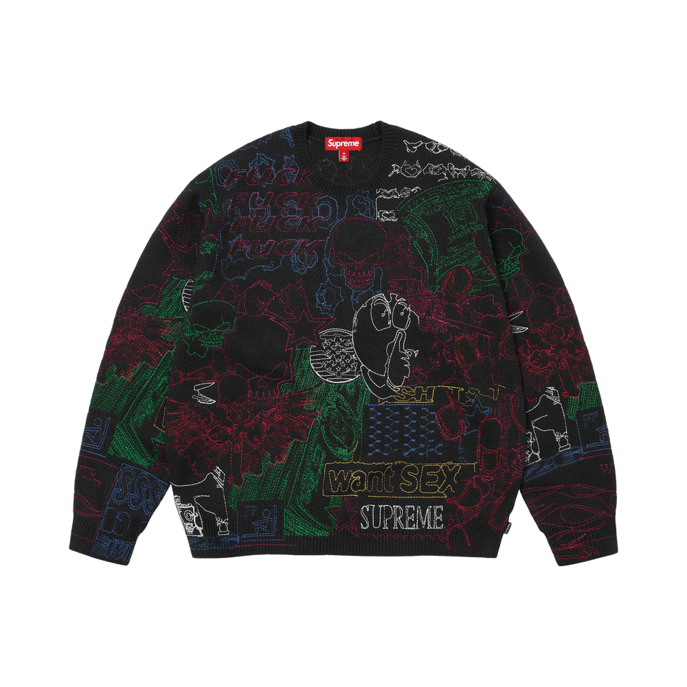 Buy Supreme Collage Embroidered Sweater 'Black' - SS26SK28 BLACK