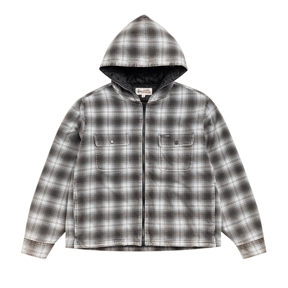 Buy Stussy Zip Hooded Plaid Shirt 'Charcoal' - 1110381 CHAR | GOAT MX