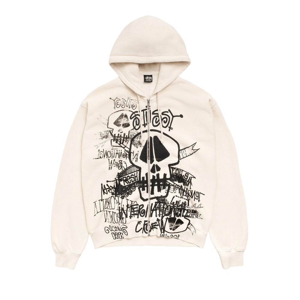 Buy Stussy Skulls Zip Hoodie Pigment Dyed 'Bone' - 1975177 BONE | GOAT