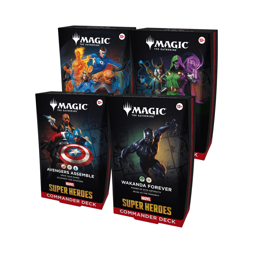 Magic: The Gathering Marvelsuper Heroes (Avengers Assemble, Wakanda Forever, The Fantastic Four, Doom Prevails) Foil Commander Deck Bundle