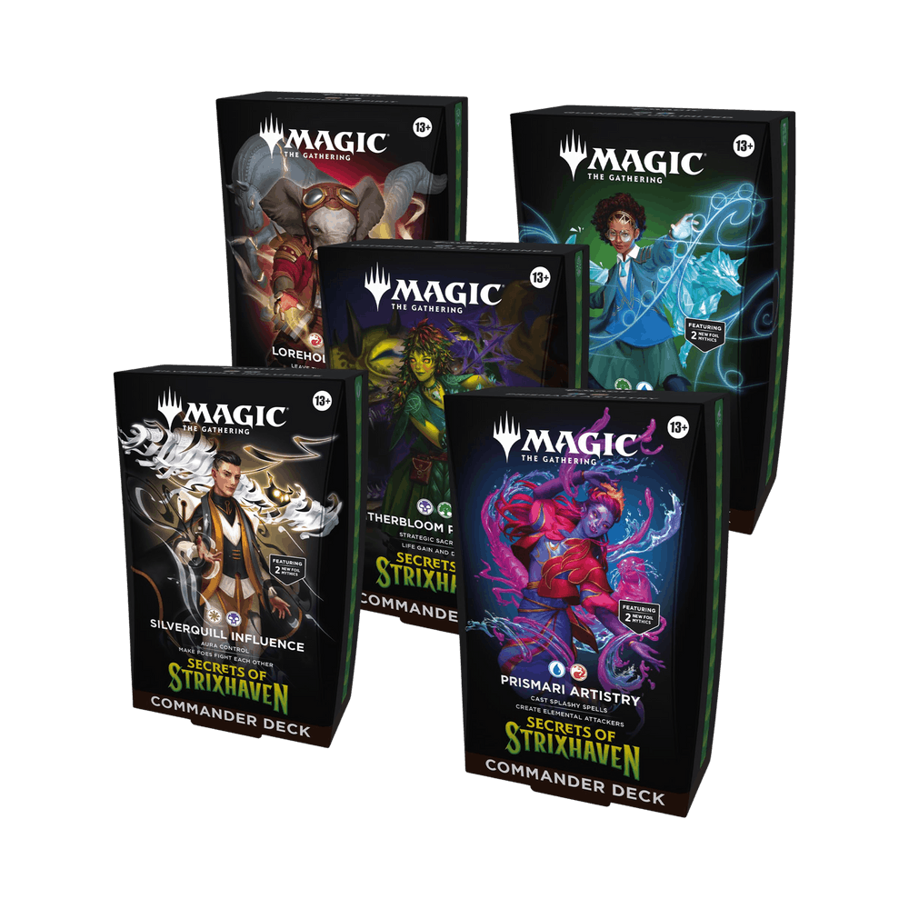 Magic: The Gathering Secrets Of Strixhaven (Silverquill Influence, Prismari Artistry, Witherbloom Pestilence, Lorehold Spirit, Quandrix Unlimited) Commander Deck Bundle