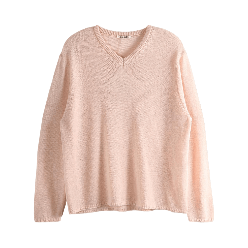 Buy Auralee Summer Cashmere Knit V-Neck Pullover 'Light Pink