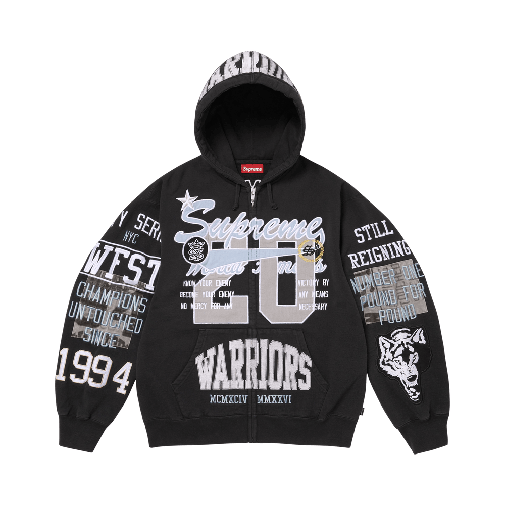 Buy Supreme Warriors Appliqué Zip Up Hooded Sweatshirt 'Black