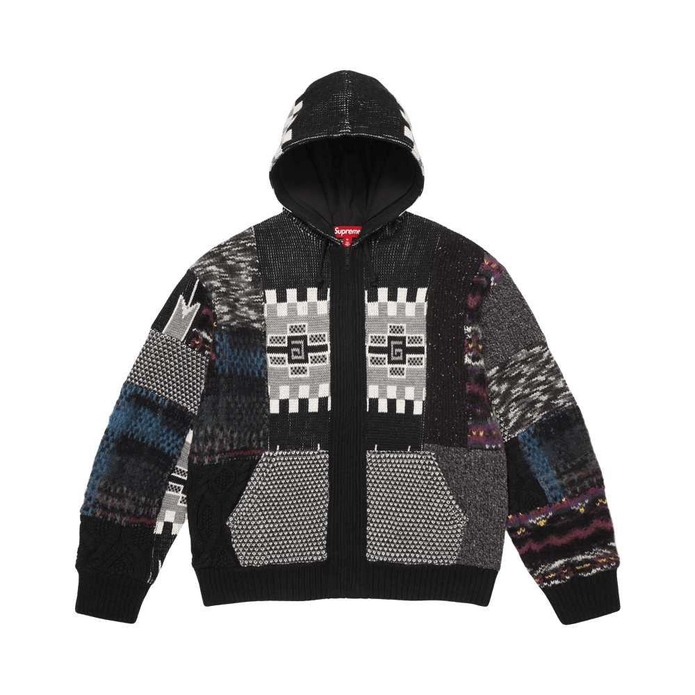 Buy Supreme Patchwork Zip Up Hooded Sweater 'Black' - SS26SK37