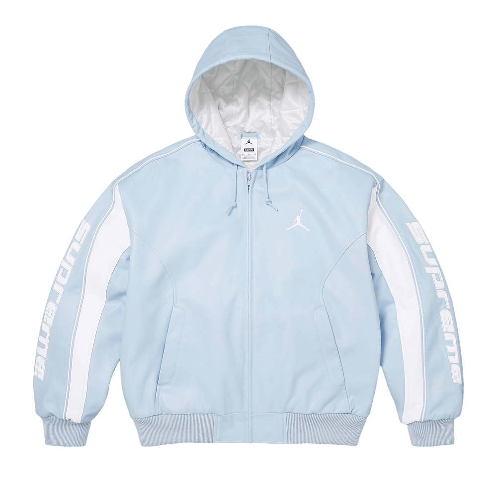 Buy Supreme x Jordan Hooded Leather Jacket 'Light Blue' - SS26J10
