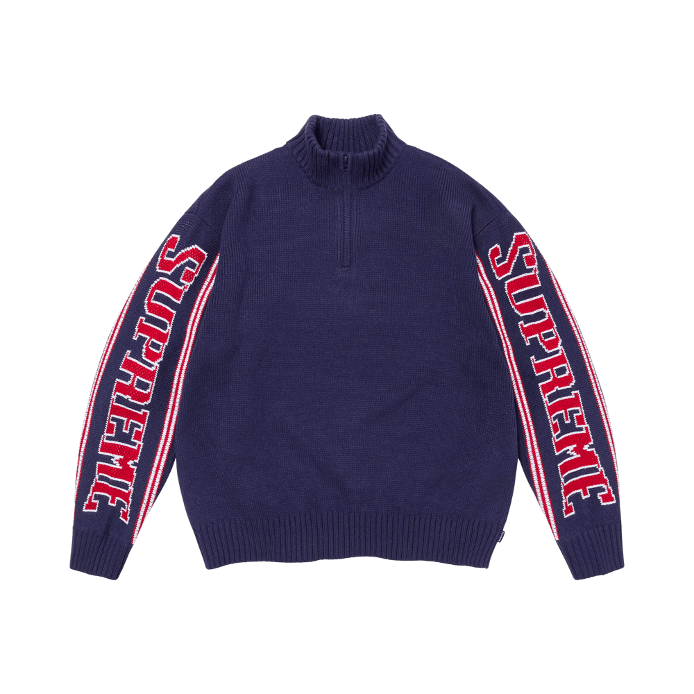 Buy Supreme Jacquard Sleeve Half Zip Sweater 'Navy' - FW26SK13