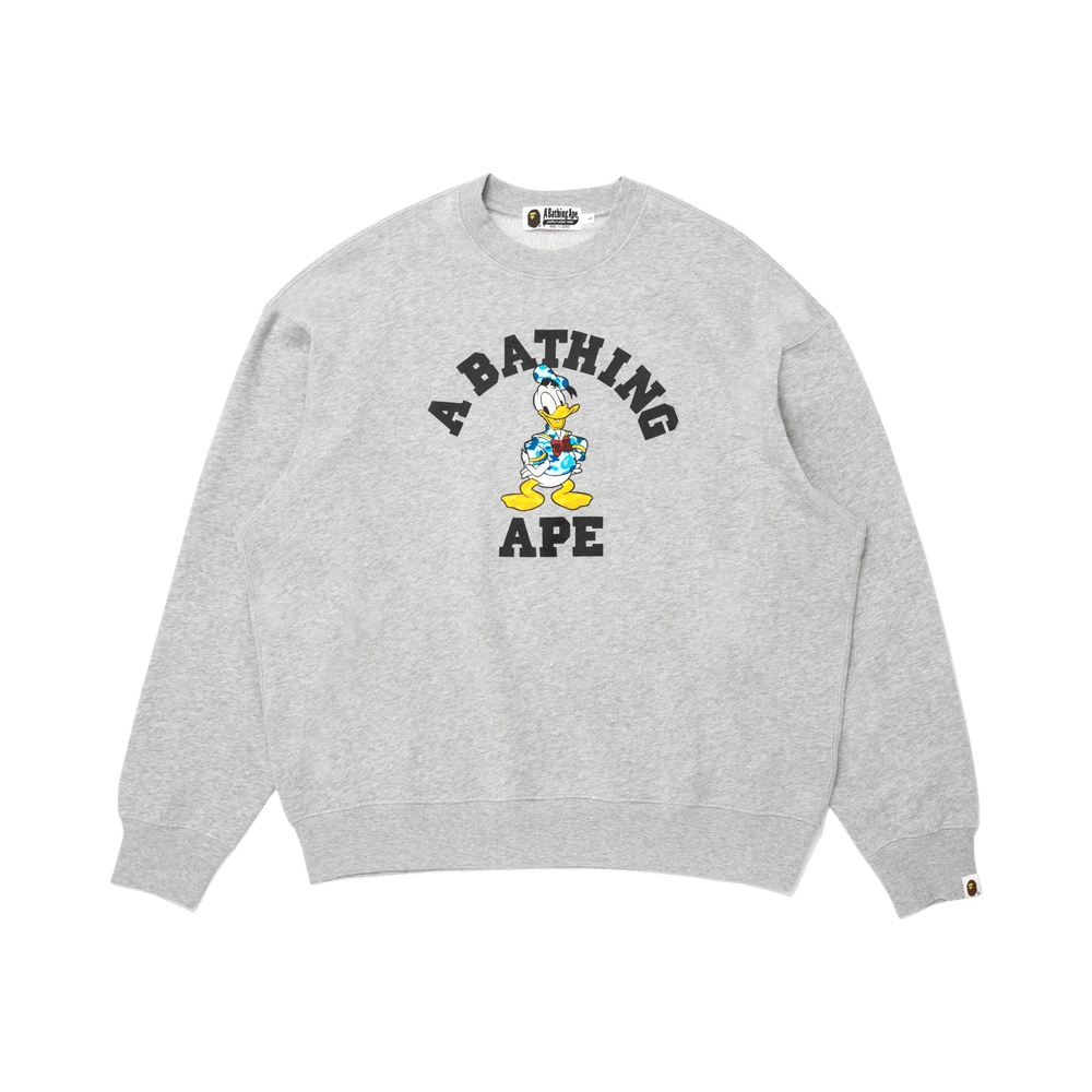 Buy BAPE X Disney Donald Duck College Relaxed Fit Crewneck 'Grey