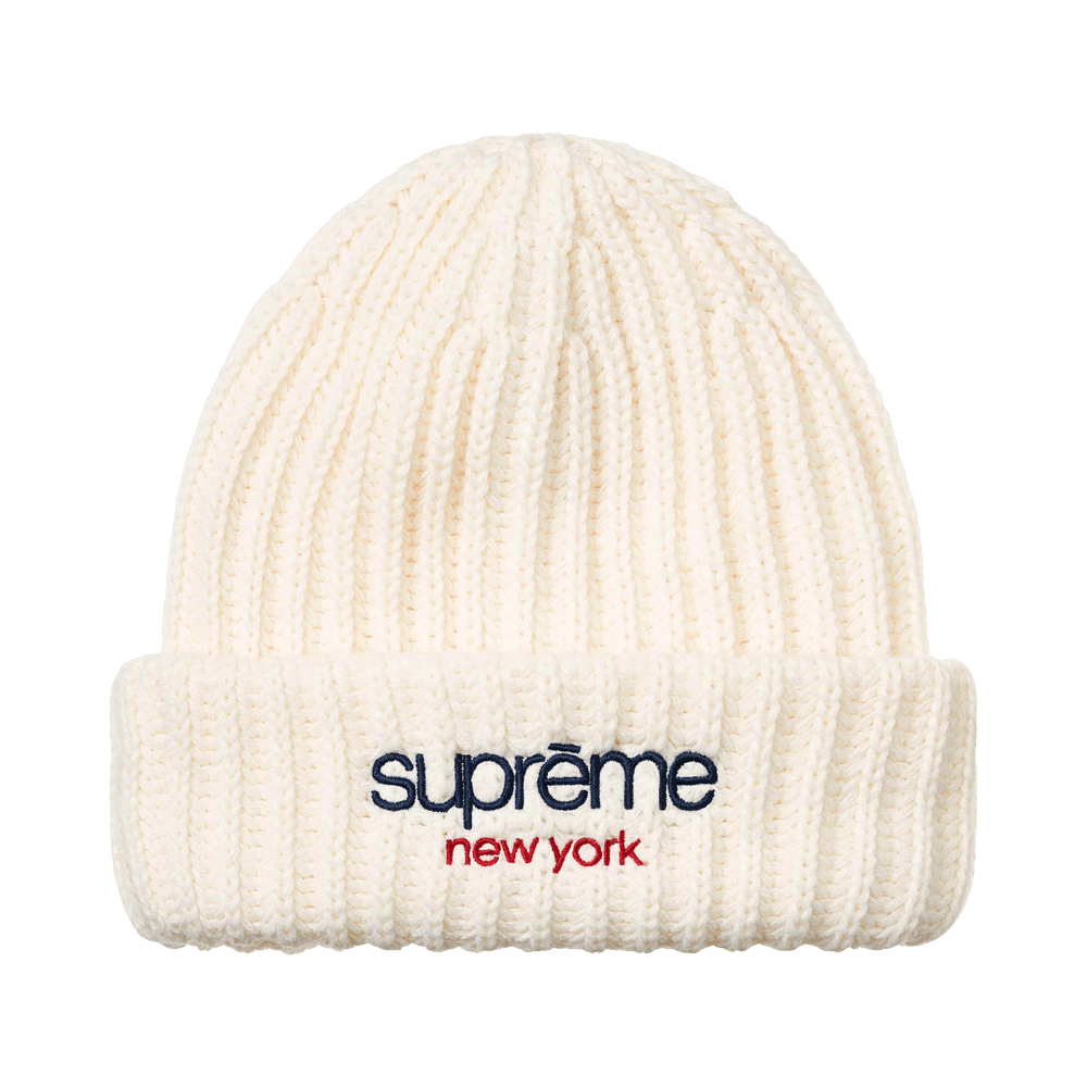 Buy Supreme Classic Logo Chunky Ribbed Beanie 'White' - FW26BN42