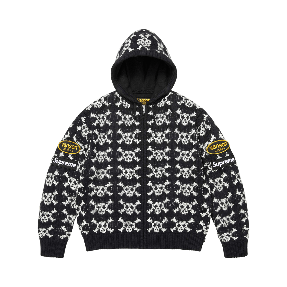 Buy Supreme x Vanson Leathers Skull Zip Up Hooded Sweater 'Black
