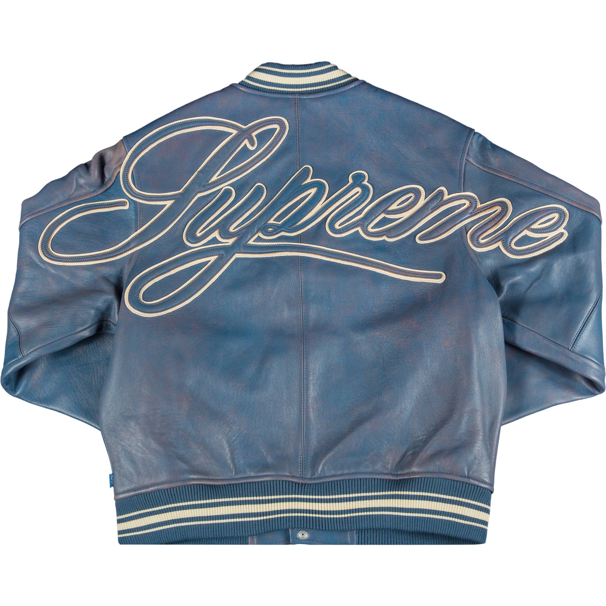 Supreme Painted Leather Varsity Jacket 'Blue' - Supreme - SS19J33 BLUE ...