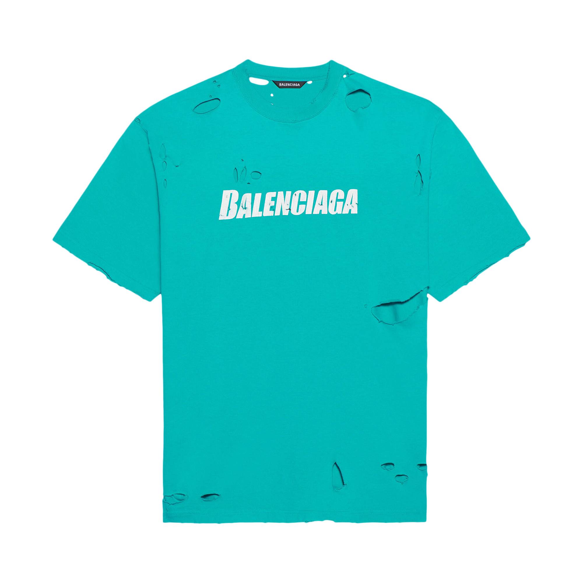 Balenciaga Destroyed Flatground T-Shirt 'Turquoise/White' - Balenciaga ...