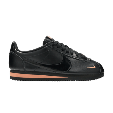 nike cortez trainers in black and rose gold