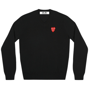 Comme des Garçons PLAY Double Heart Logo V-Neck Sweater 'Black'