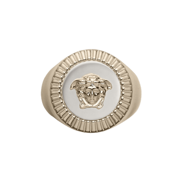 Buy Versace Medusa Guilloche Signet Ring Palladium Light Gold DG5G119 DJMT DPOC GOAT