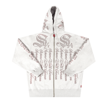 Buy Supreme Rhinestone Zip Up Hooded Sweatshirt 'Ash Grey