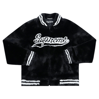 Supreme Faux Fur Varsity Jacket 'Black' | GOAT