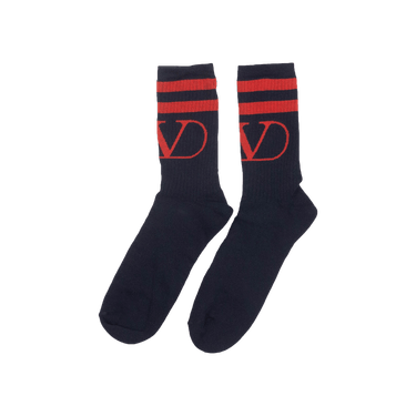 【関送込】VALENTINO◆SOCKS Buy Valentino Ribbed Logo Socks 'Blue/Red' - SV3KI00N5H3 I52