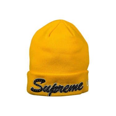 Buy Supreme x New Era Script Beanie 'Yellow' - FW18BN57 YELLOW | GOAT
