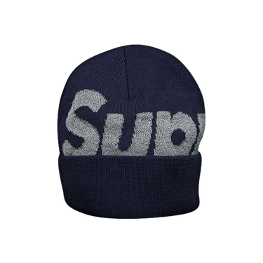 Supreme - Navy Blue 3D Rubber Logo Patch Beanie Knit Hat SS18