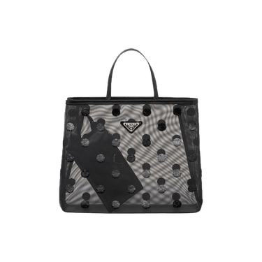 トートバッグ PRADA SEQUINED MESH TOTE BAG Prada Black Sequin Mesh And Leather Small Tote Bag