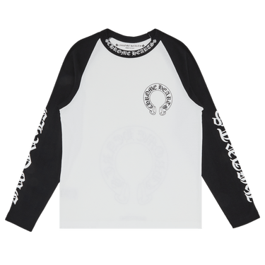 【Chrome Hearts】Neck Logo Baseball Shirt★長袖 Buy Chrome Hearts Horseshoe Neck Logo 3/4 Shirt 'Black/White