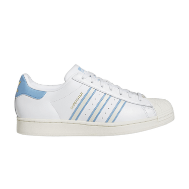 Adidas superstar with light blue stripes sale