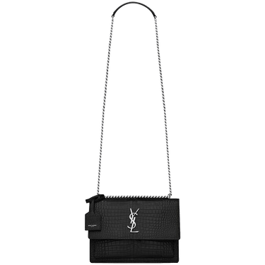 Saint Laurent Sunset Croc Effect Shoulder Bag 'Black'