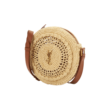 Saint Laurent Hobo Round Basket Weave Crossbody Bag 'Natural/Brick'