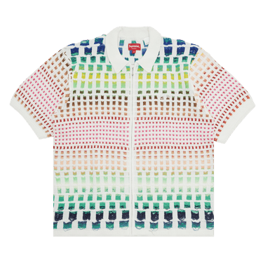 Size s Supreme Gradient Grid Zip Up Polo 'Natural'