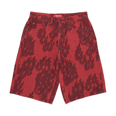 Buy Supreme Flames Jacquard Baggy Denim Short 'Washed Red