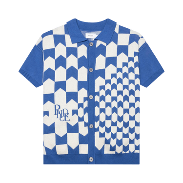 Rhude Rhacing Checkered Knit Polo 'Ivory/Blue'