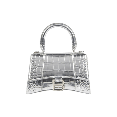 Buy Balenciaga Crocodile Embossed XS Hourglass Handbag In Silver