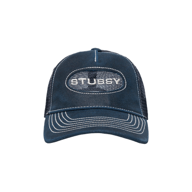 Buy Stussy Low Pro Trucker Cut-Out Leather Snapback 'Navy