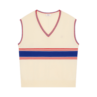 Buy CELINE Pull Sans Manches Triomphe 'Ecru/Blue/Red