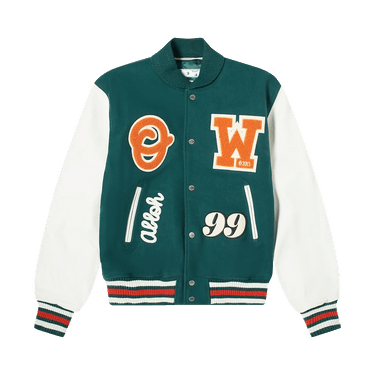 Off white green varsity jacket deals
