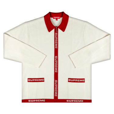Buy Supreme Logo Trim Zip Up Cardigan 'White' - SS21SK12