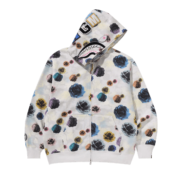 BAPE Floral Camo Shark Relaxed Fit Full Zip Hoodie 'Ivory'