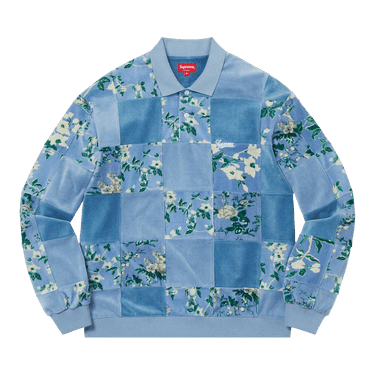 Buy Supreme Floral Patchwork Velour Long-Sleeve Polo 'Slate