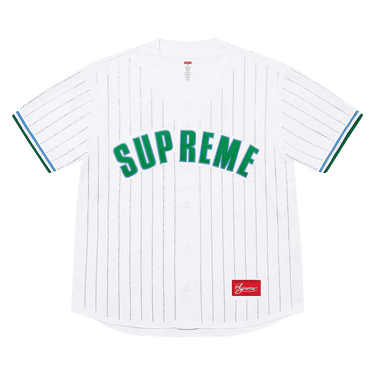 Buy Supreme Rhinestone Stripe Baseball Jersey 'White