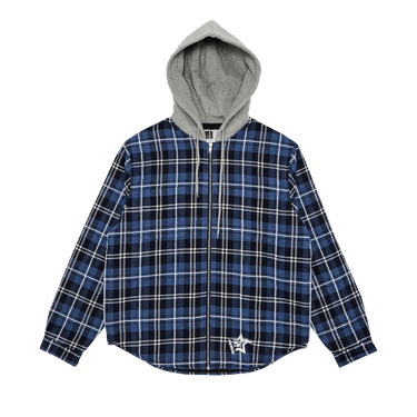 シャツ 16fw hooded  Plaid halfzip shirt Buy Sp5der Hooded Zip Flannel Shirt Jacket 'Blue Plaid