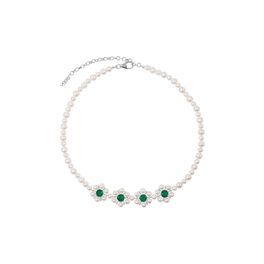 Buy VEERT The Four Flower Pearl Necklace 'White Gold/Pearl/Green